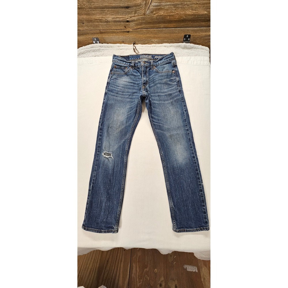 Signature Levi Strauss Women Straight Leg Jeans Medium Wash Distressed W29 L30